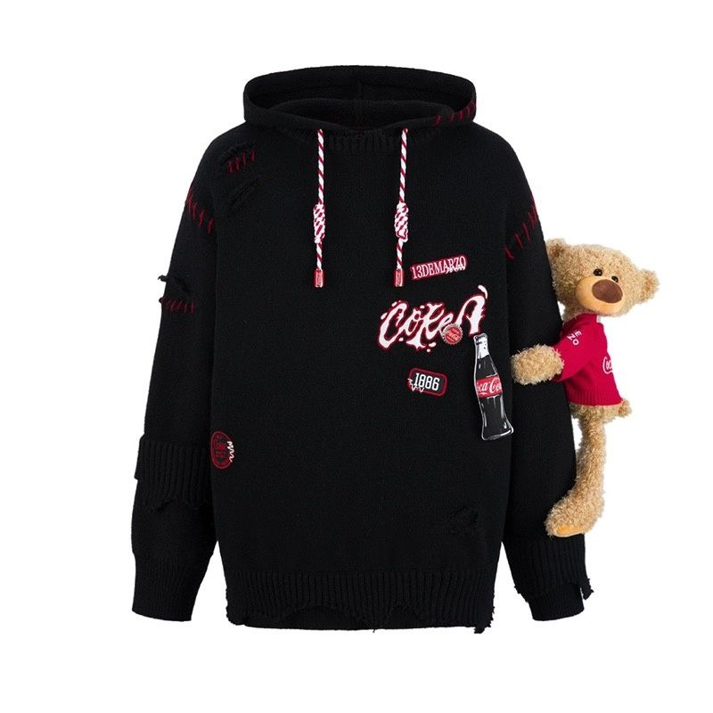 13DE MARZO &amp;COCA-COLA BEAR BROKEN KNIT HOODIE