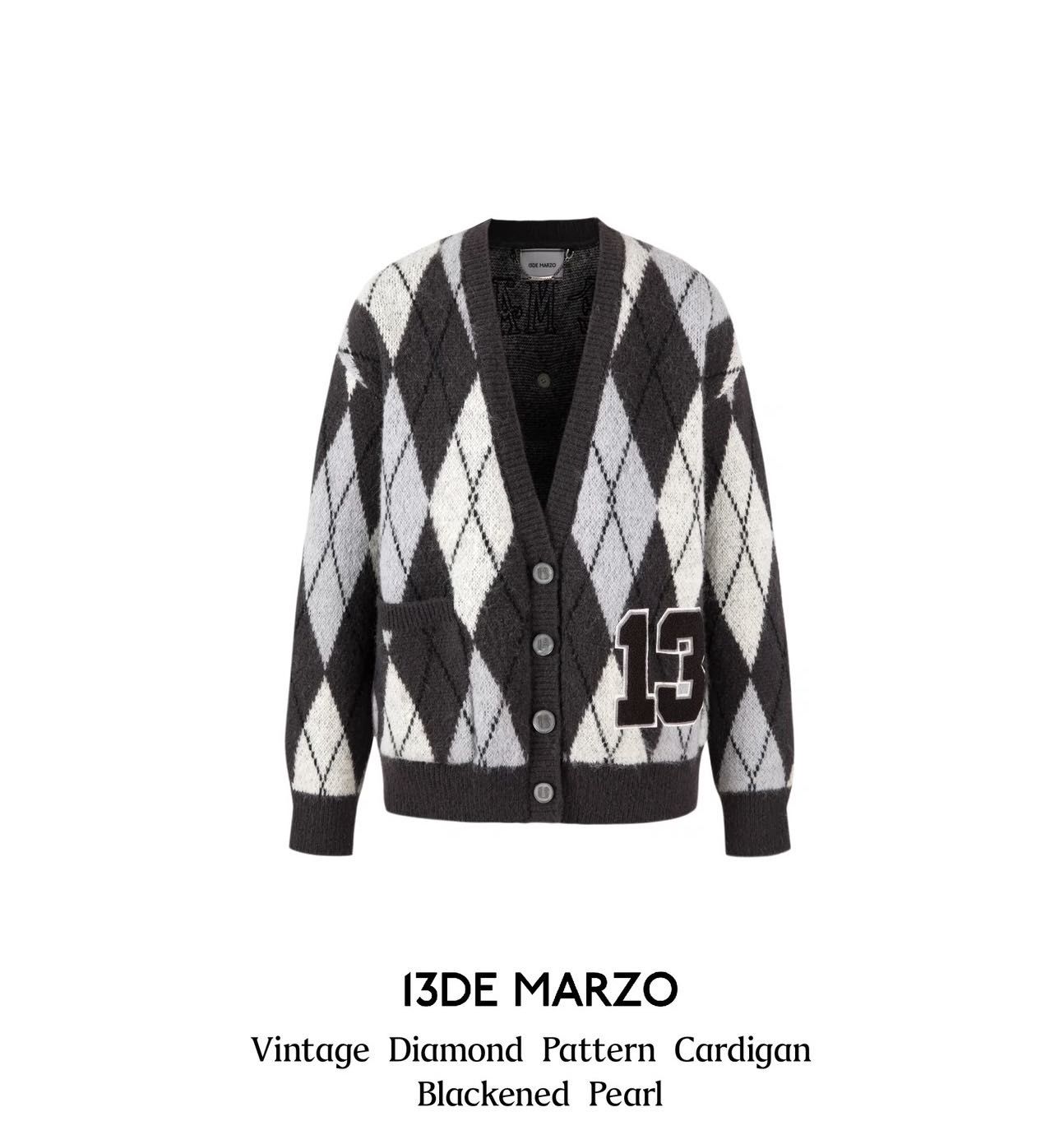 13DE MARZO VINTAGE DIAMOND PATTERN CARDIGAN
