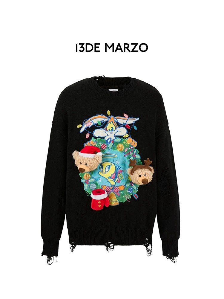 13DE MARZO &amp;LOONEY TUNES  CHRISTMAS CARDIGAN BLACK
