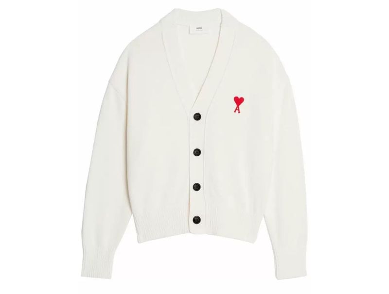 AMI WHITE CARDIGAN BIG RED HEART