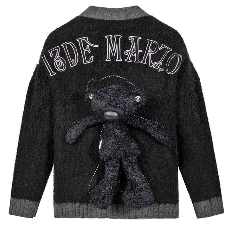 13DE MARZO FANCY COLORED ARTIFICIAL DIAMOND BUTTON CARDIGAN BLACK