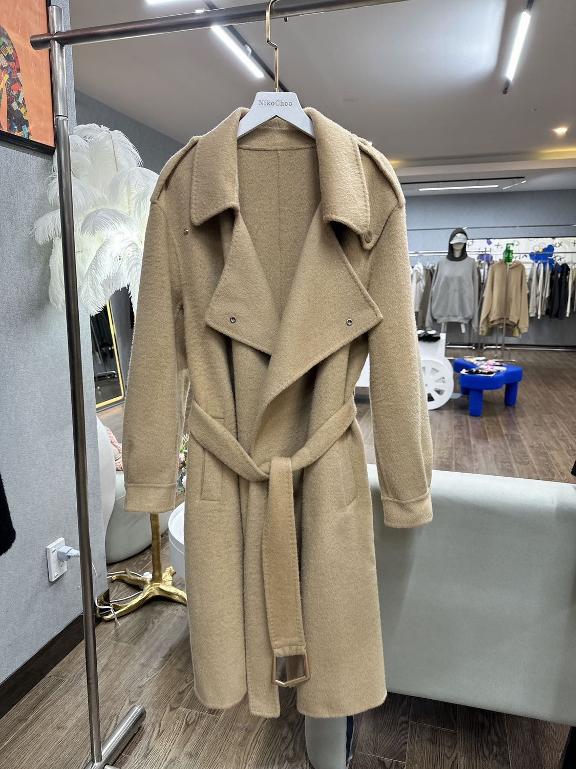 KHAKI LONG WOOL COAT MEDIUM