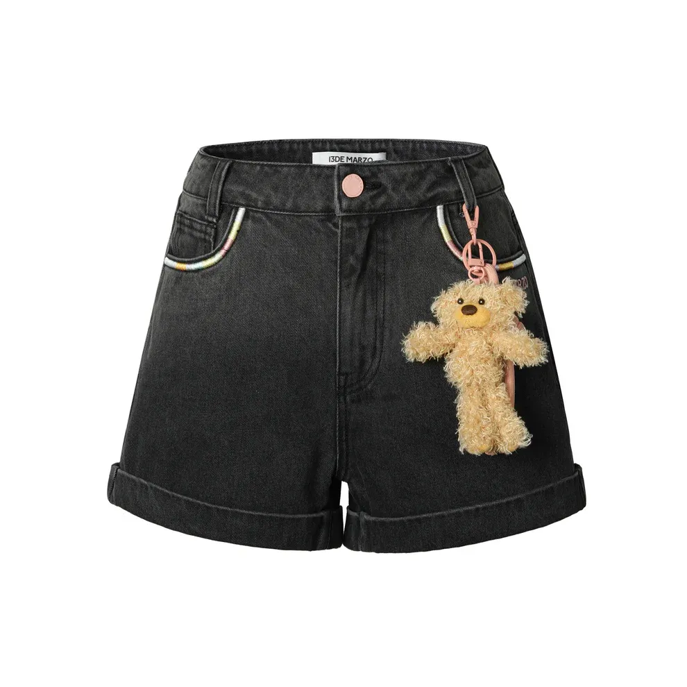 13DE MARZO BEAR DENIM SHORTS/BK