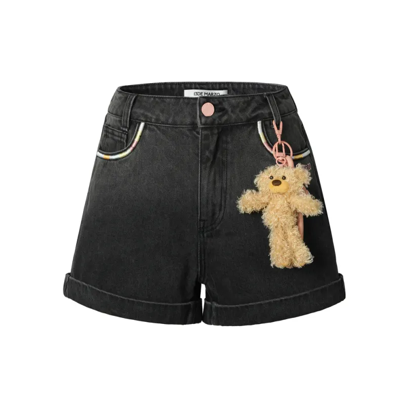 13DE MARZO BEAR DENIM SHORTS/BK