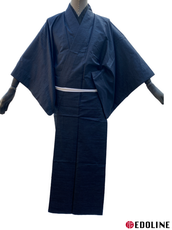 Dunkelblauer "Awase Tsumugi" Herren Kimono