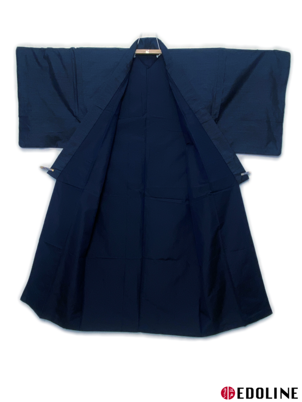 Dunkelblauer "Awase Tsumugi" Herren Kimono