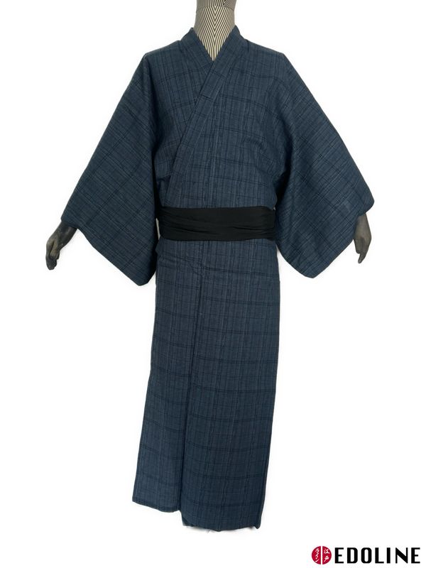 XL Herren Yukata, Blau Denim Optik