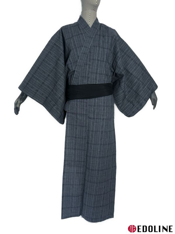 XL Herren Yukata, Grau Denim Optik