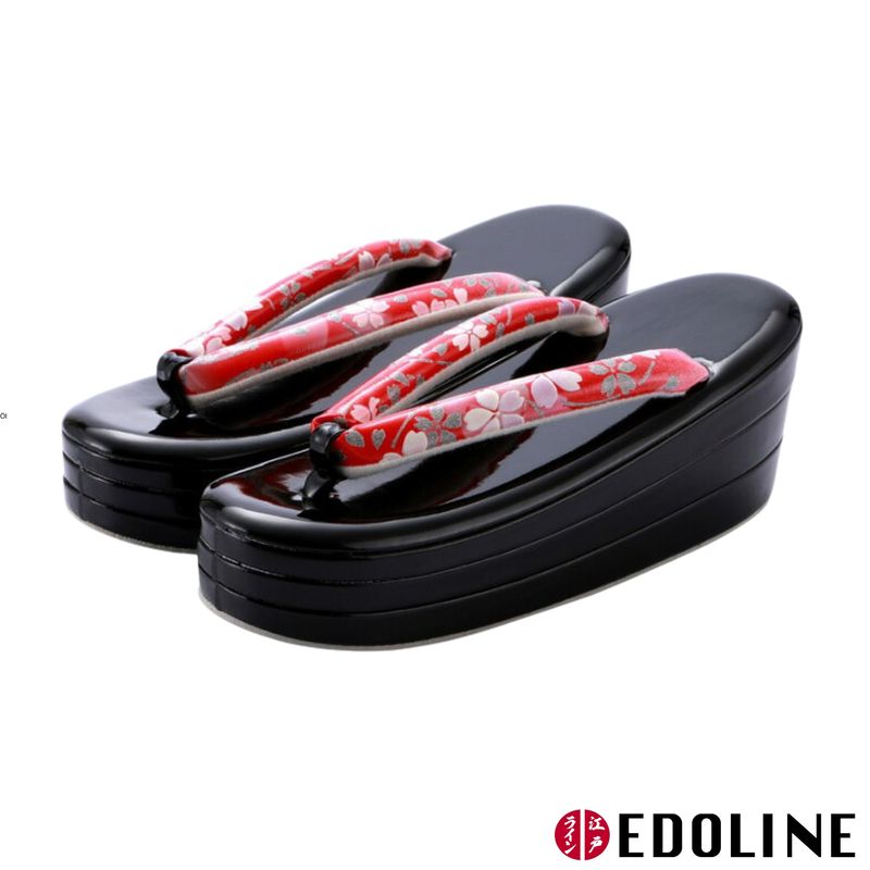 Schwarz-Rote Formelle Zori, Kimono Schuhe (24cm)