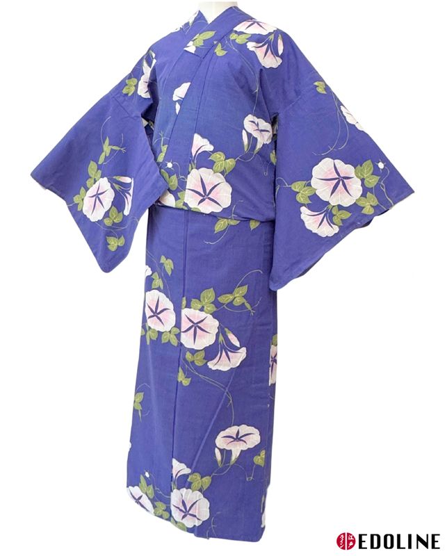 Blauer Yukata mit rosa Asagao Blumen