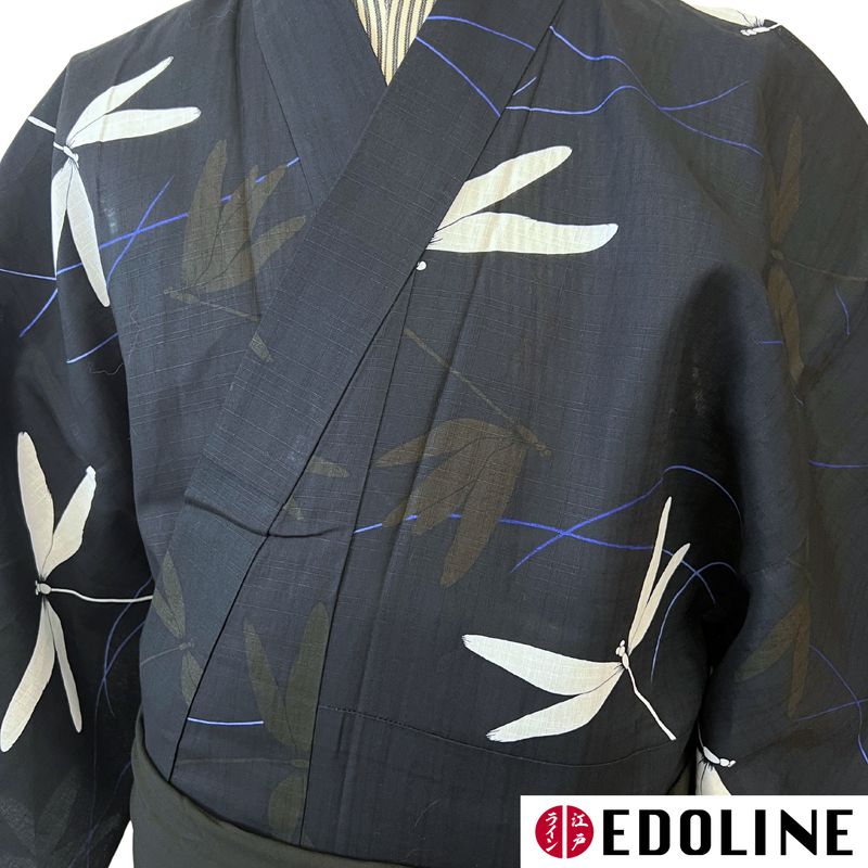 Schwarzer Herren Yukata mit Libellen Gr. M
