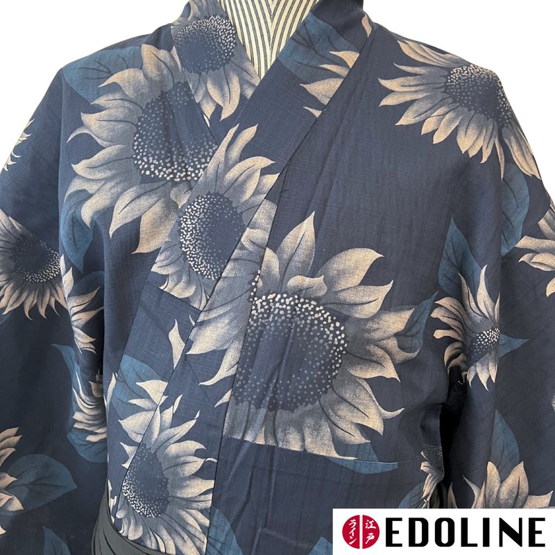 Schwarzer Herren Yukata mit Sonnenblumen Gr. M