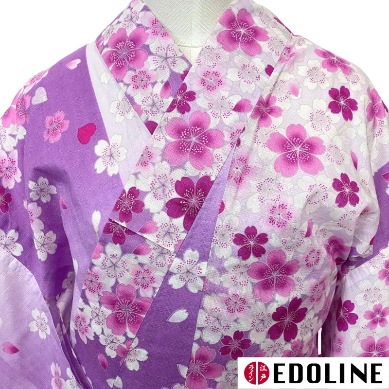 Lila Rosa Yukata mit Kirschblütenmuster (Sakura)