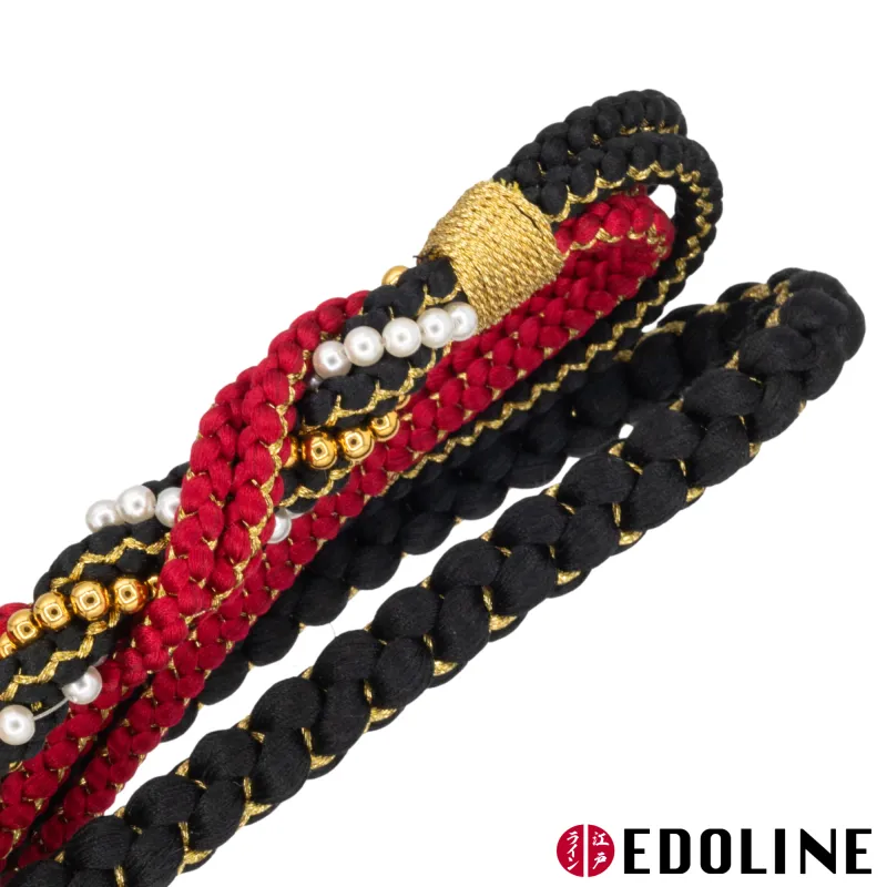 Schwarz-Roter Furisode Marugumi Obijime