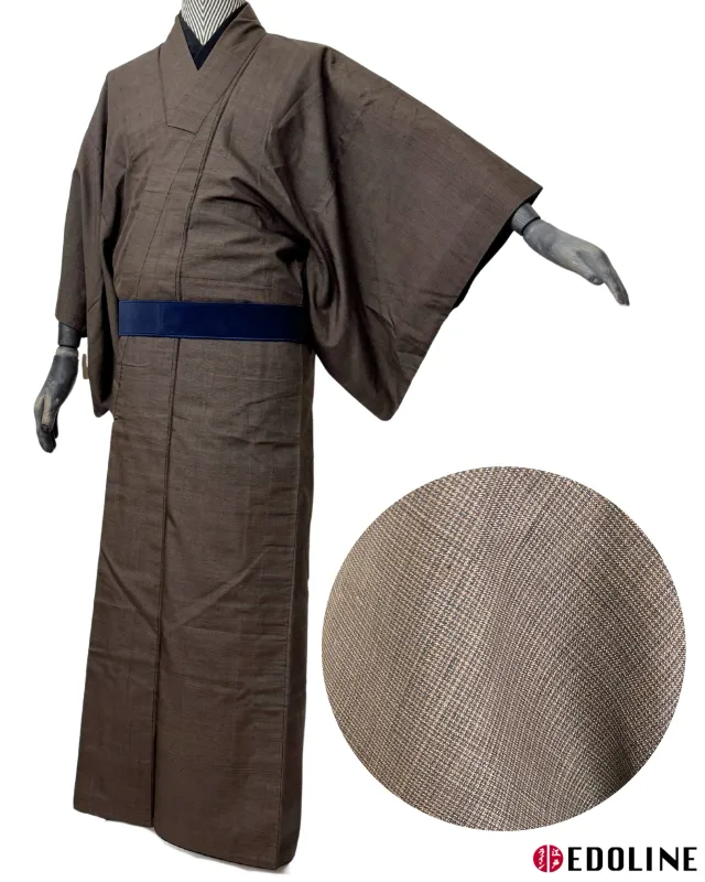 Brauner Tsumugi Awase Herren Kimono