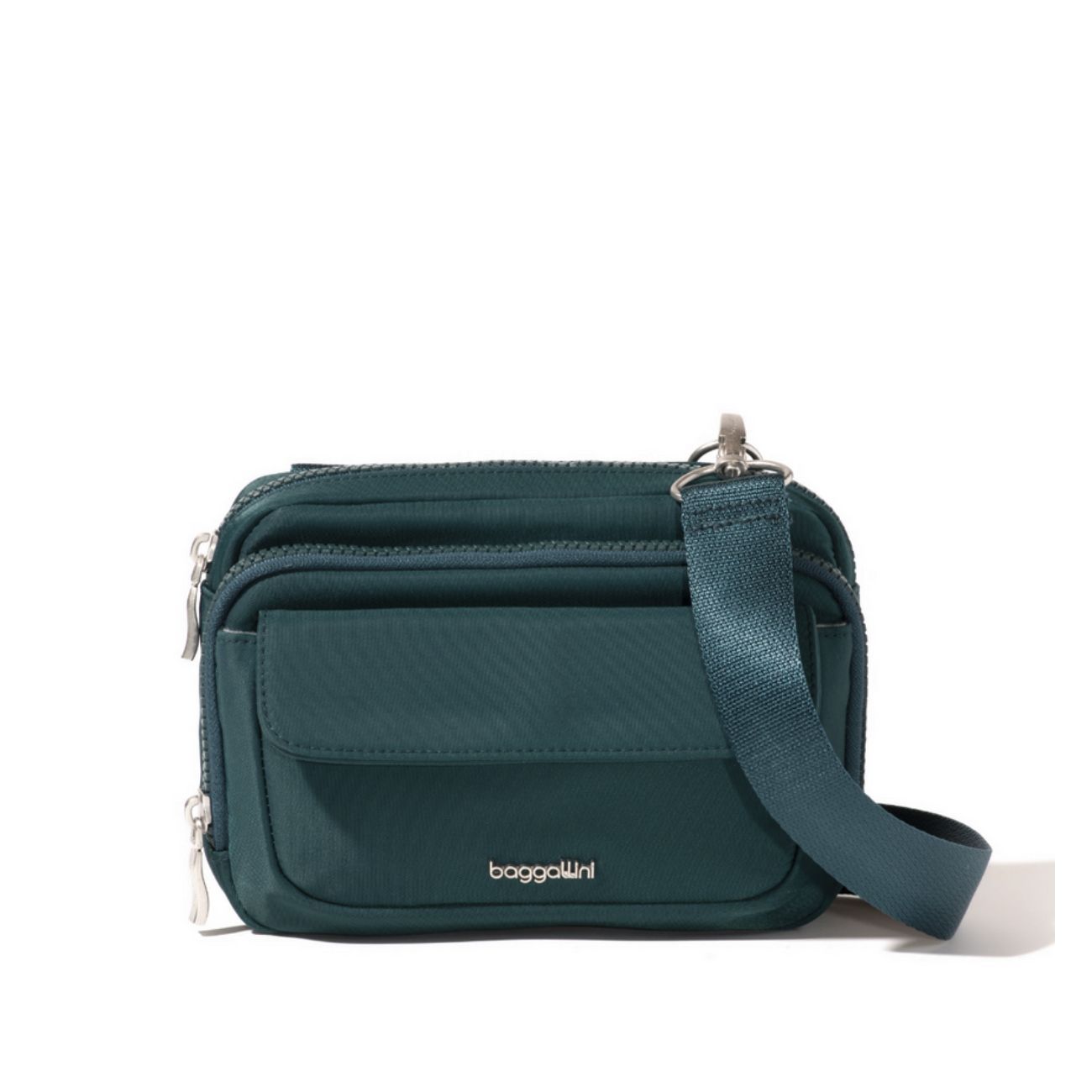 Modern Double Zip Crossbody, Color: Emerald Twill