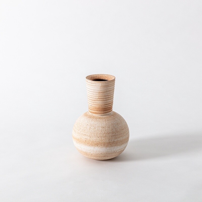 Sphere Vessel with Ridged Neck, Toasted White