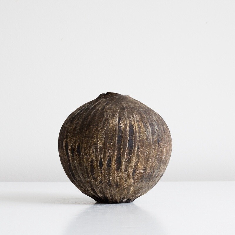 Dark Brown/Beige Textured Mini Vase