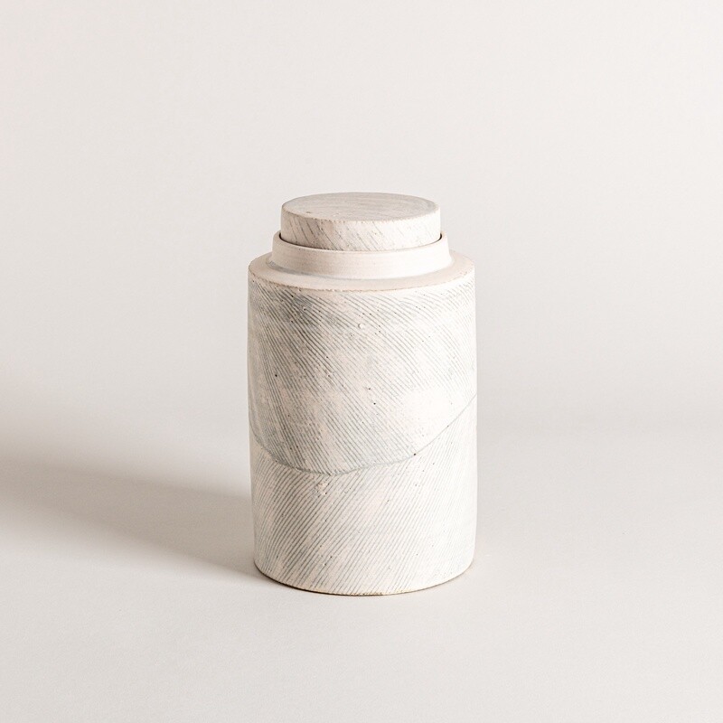 Large White Herringbone Lidded Canister