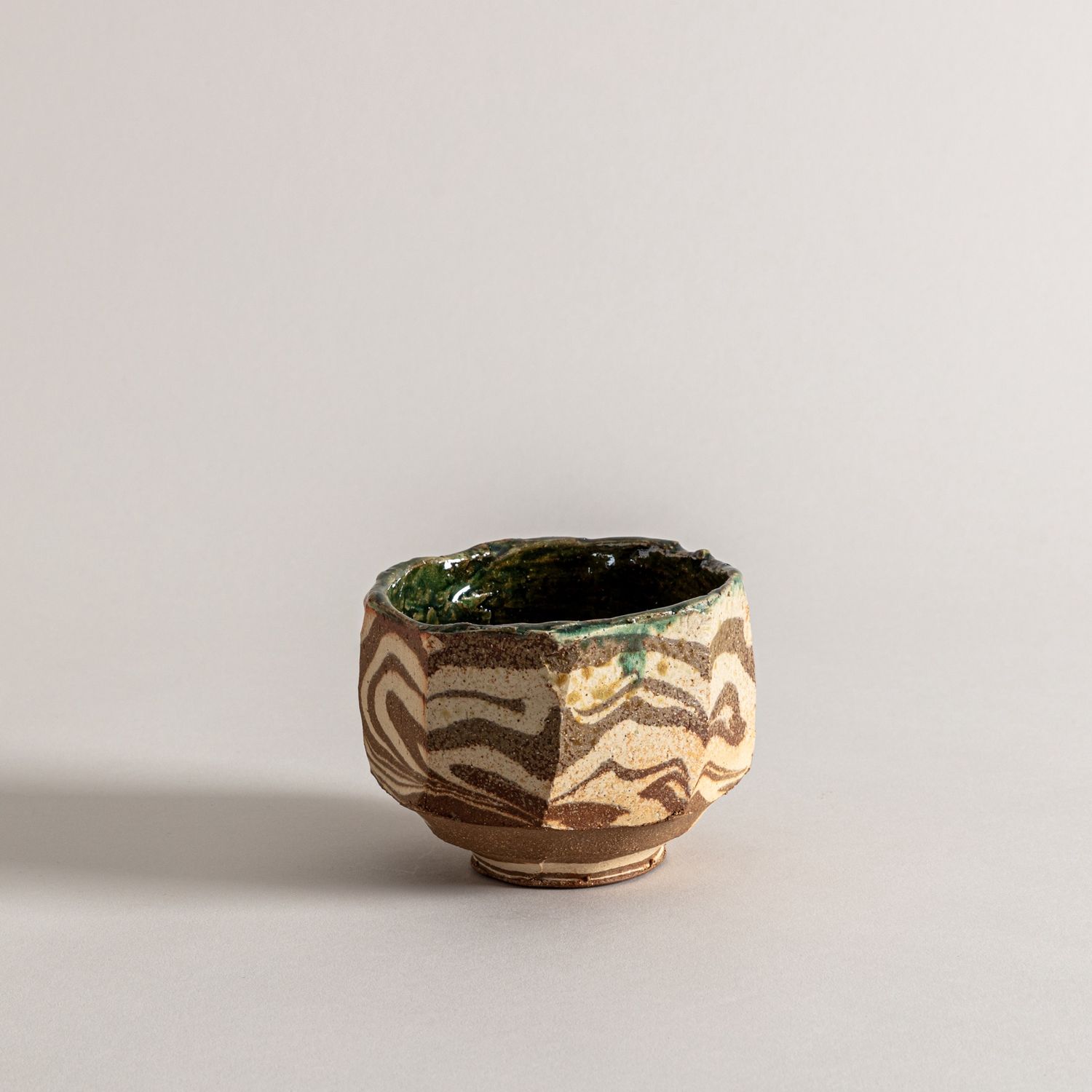 Nerikomi Chawan with Green Glaze