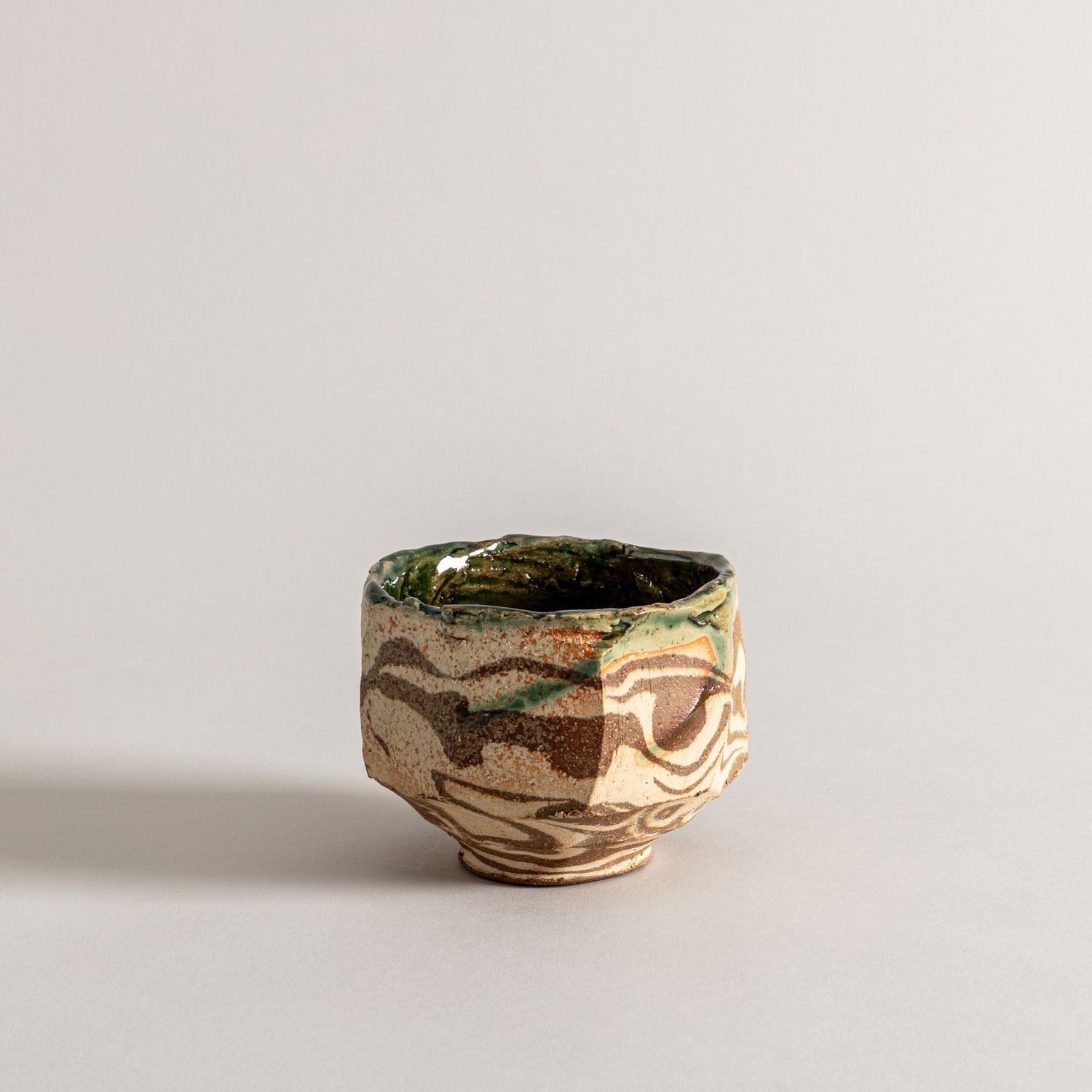 Nerikomi Chawan with Green Glaze