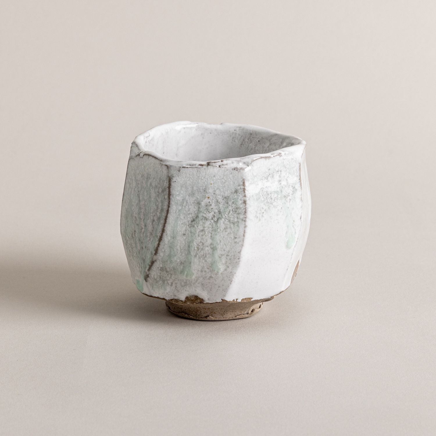 Grey Stoneware Yunomi-White Glaze