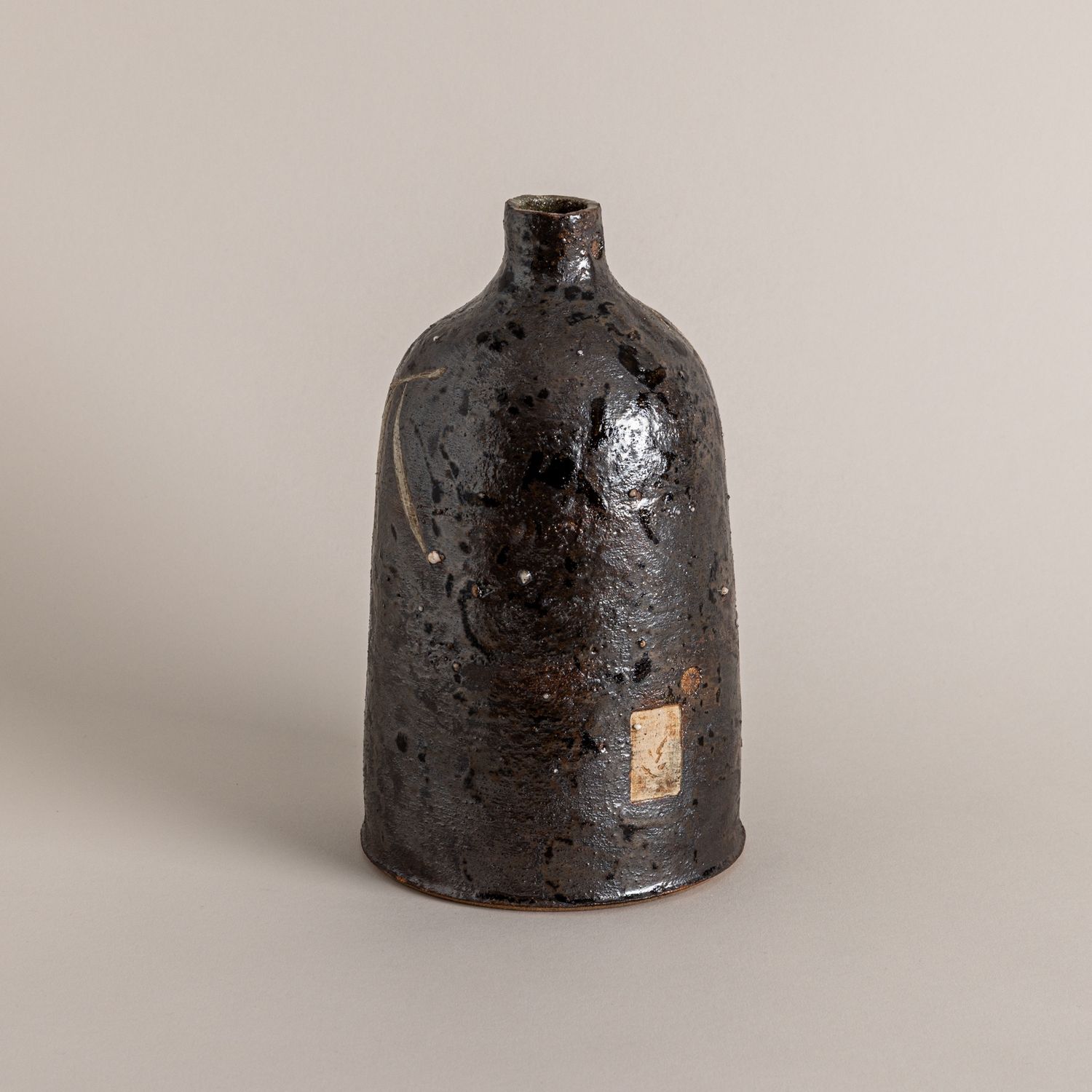 Black Vessel with Eucalyptus Flowers