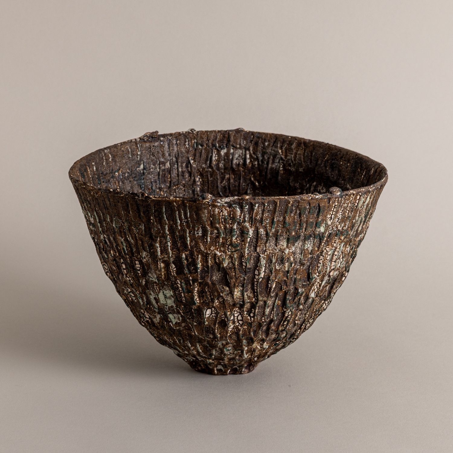 Brown, Green, and Rust Textured Open Vessel