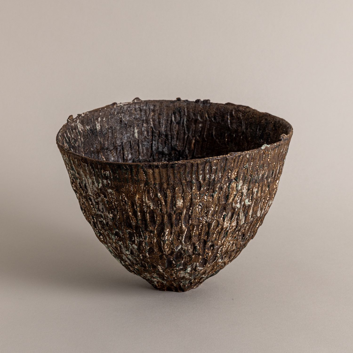 Brown, Green, and Rust Textured Open Vessel