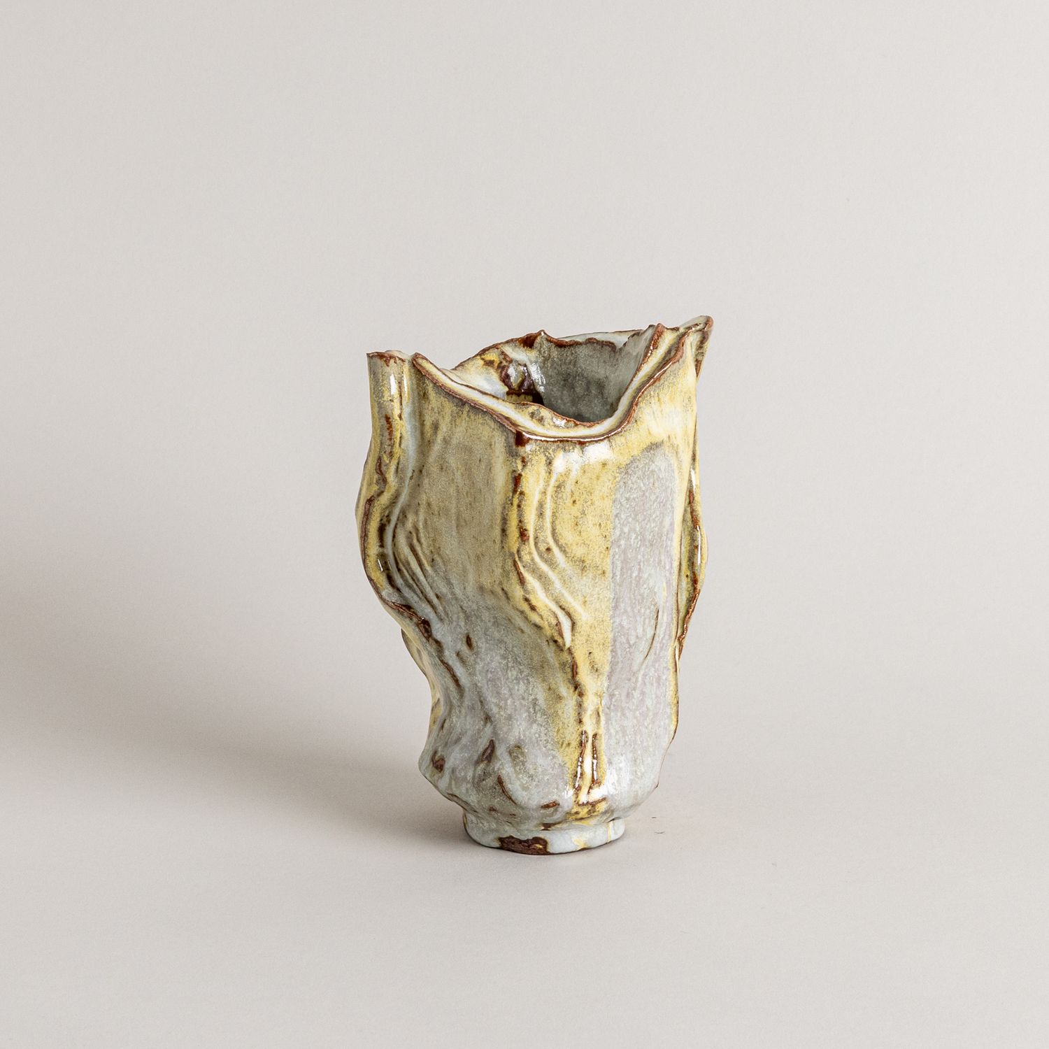 Yellow and White Stoneware Vessel
