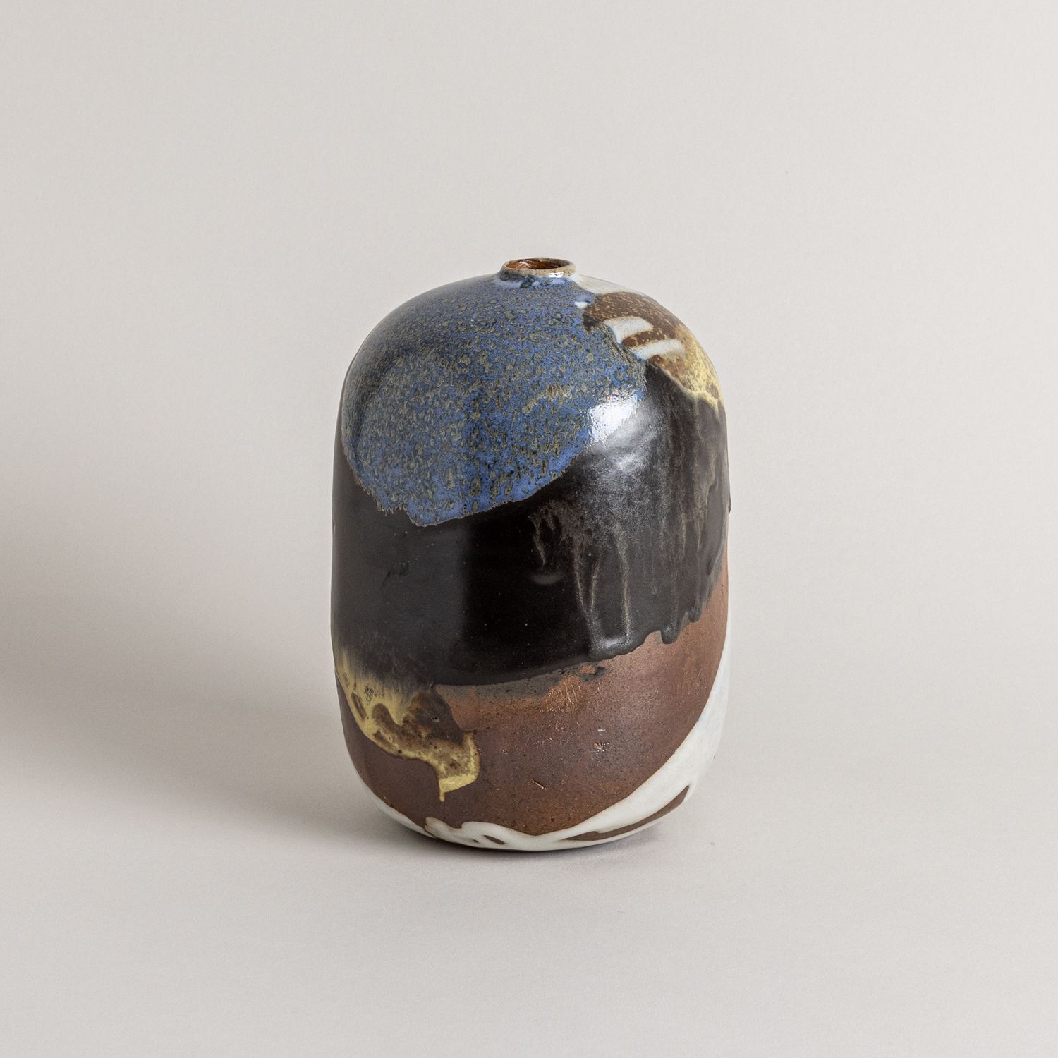 Blue and Black Bottle Form Vessel