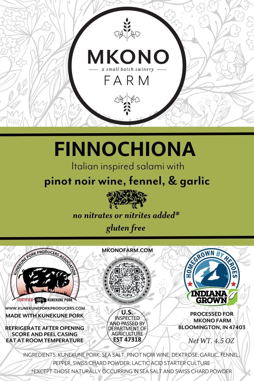 Finocchiona salami, fennel-infused Kunekune pork - Mkono Farm