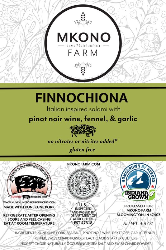 Finocchiona Salami — Fennel-Infused Kunekune Pork Finocchiona salami, fennel-infused Kunekune pork - Mkono Farm