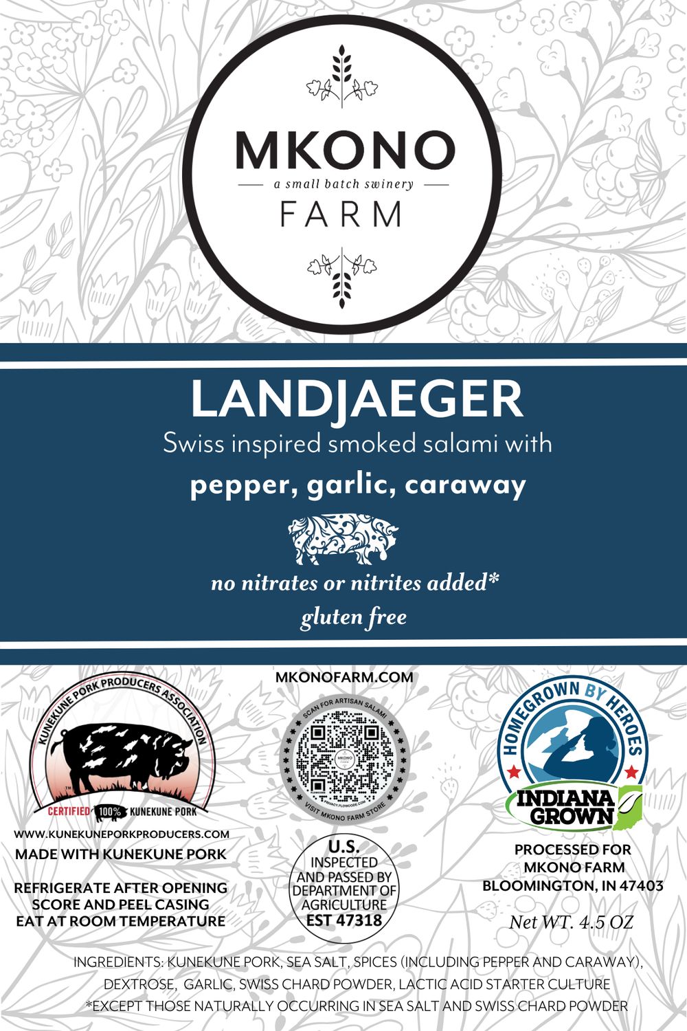Landjäger salami, Alpine-style Kunekune pork - Mkono Farm