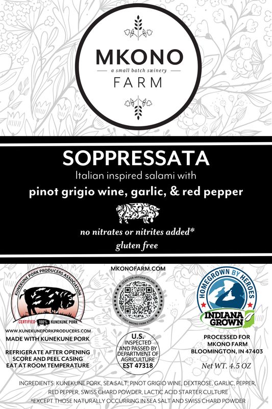Soppressata Salami — Kunekune Pork with Wine, Garlic & Red Pepper Soppressata salami, Kunekune pork with wine and red pepper - Mkono Farm