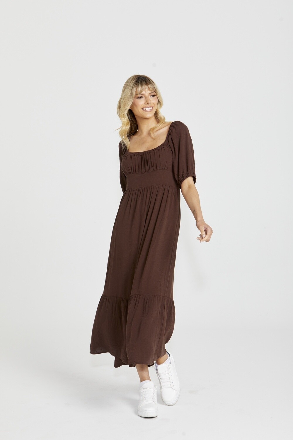 Yasmin Frill Hem Midi dress, Size: 8, Colour: Chocolate