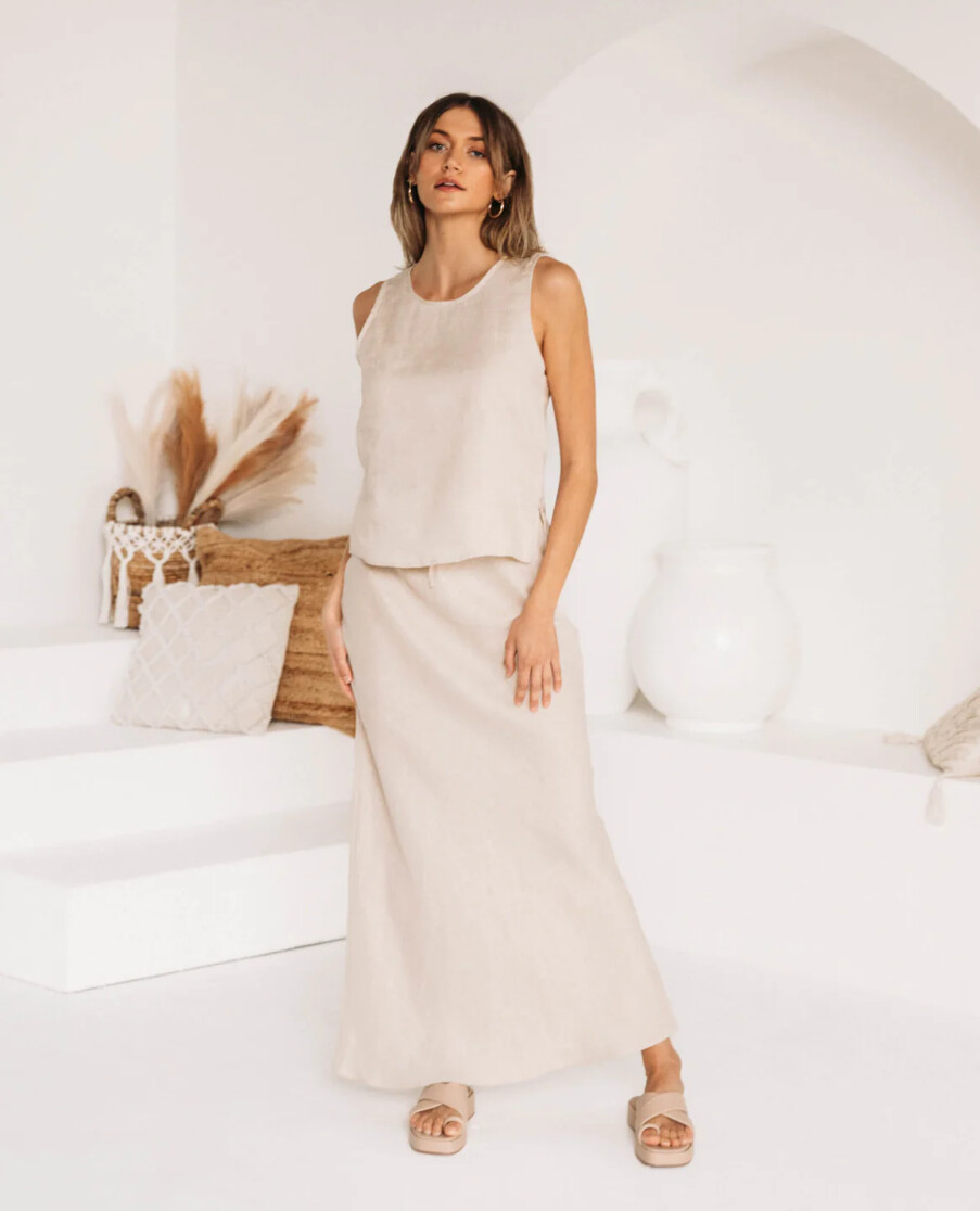 Oatmeal Linen  Maxi Skirt