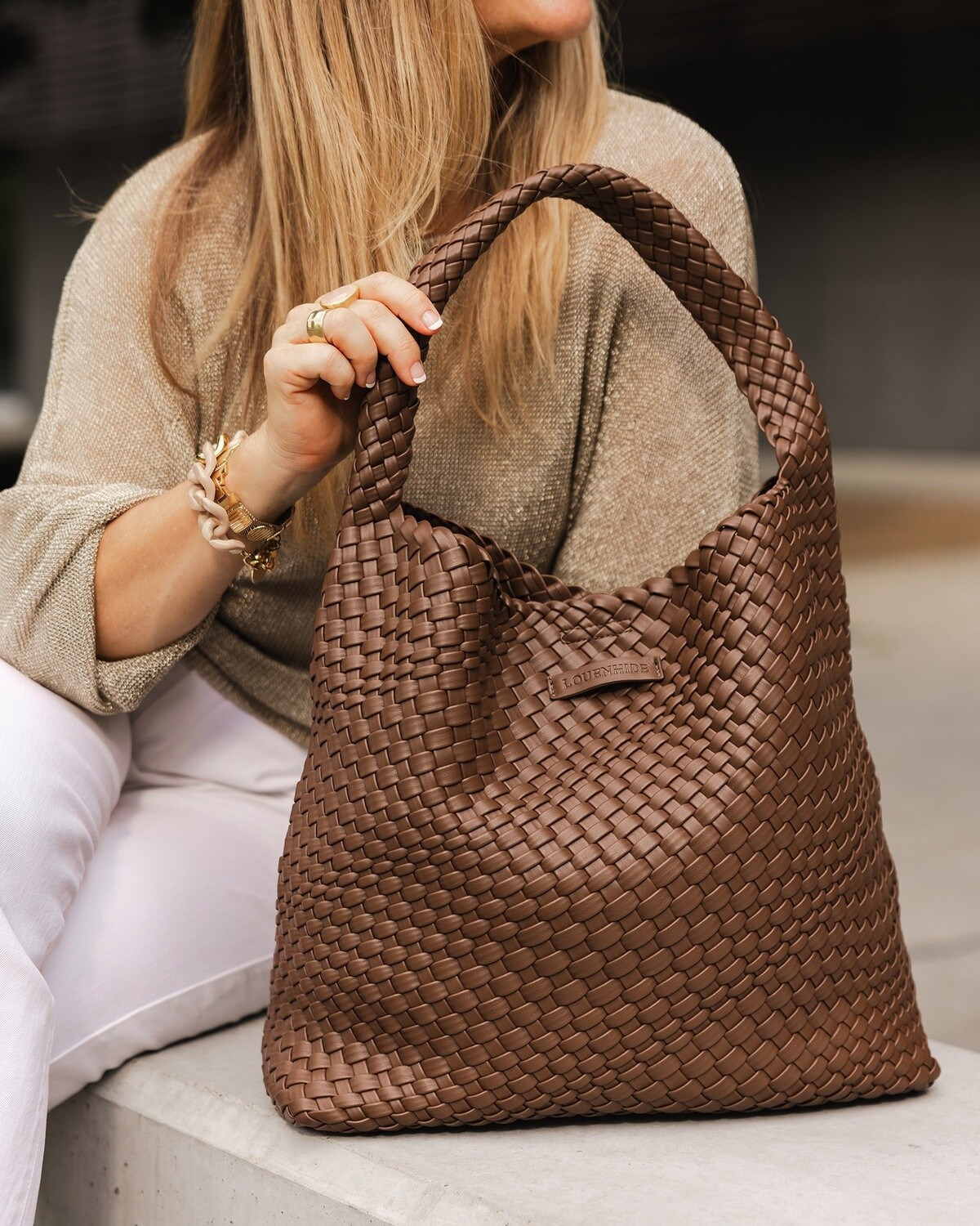 Gabby Woven Shoulder Bag, Colour: Chocolate