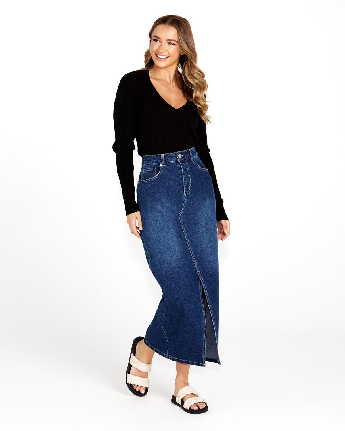 Emerald Denim Maxi Skirt
