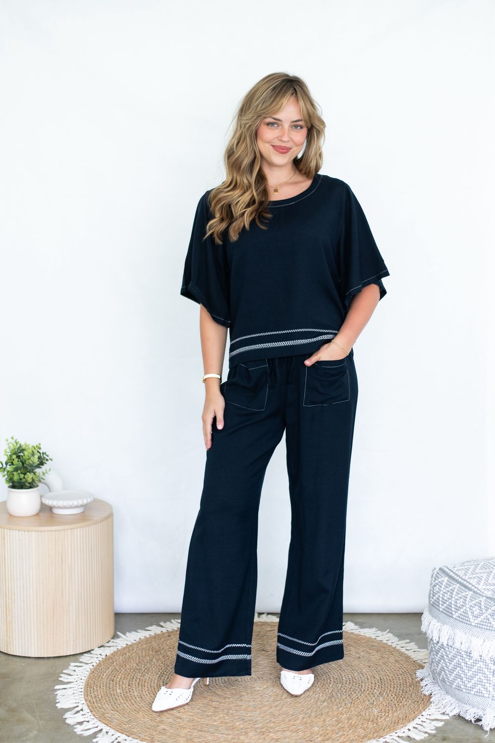 P6295 Cross stitch detail pants