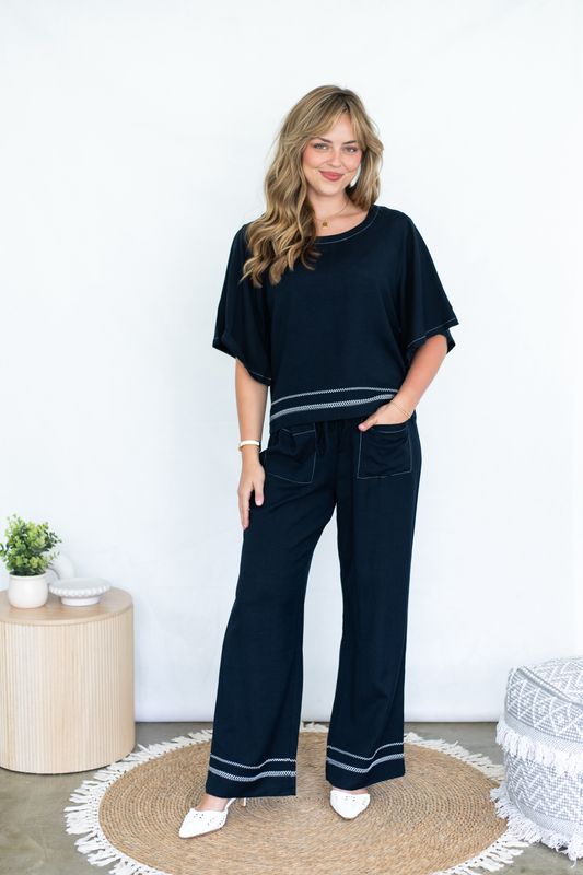 P6295 Cross stitch detail pants