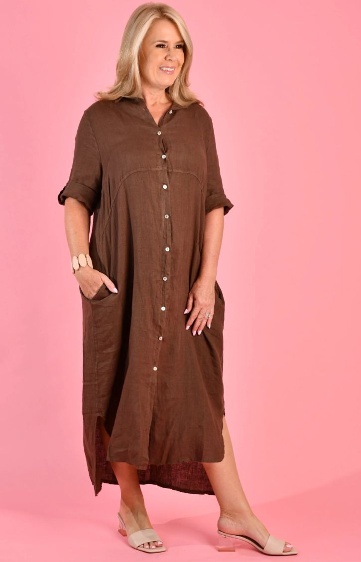 VLSD055  Positano Linen Button Dress