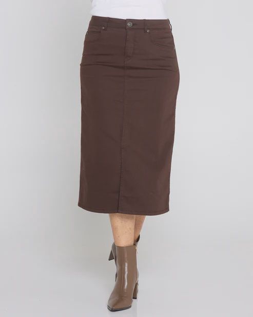 CLM322 Midi jean skirt- choc