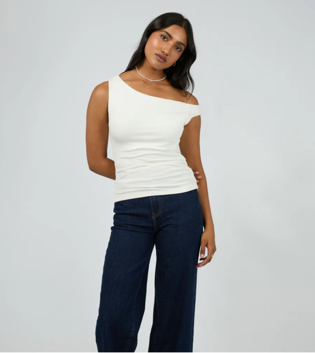 Kylie off shoulder Top, Colour: Vintage White, Size: 8