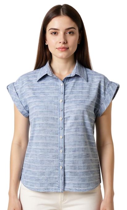 Denim Stripe capped sleeve shirt CLM559