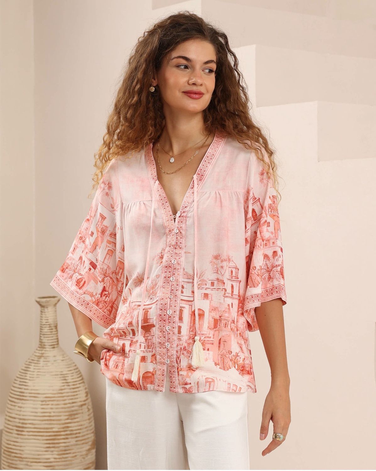 2022725-8 Pink print Top