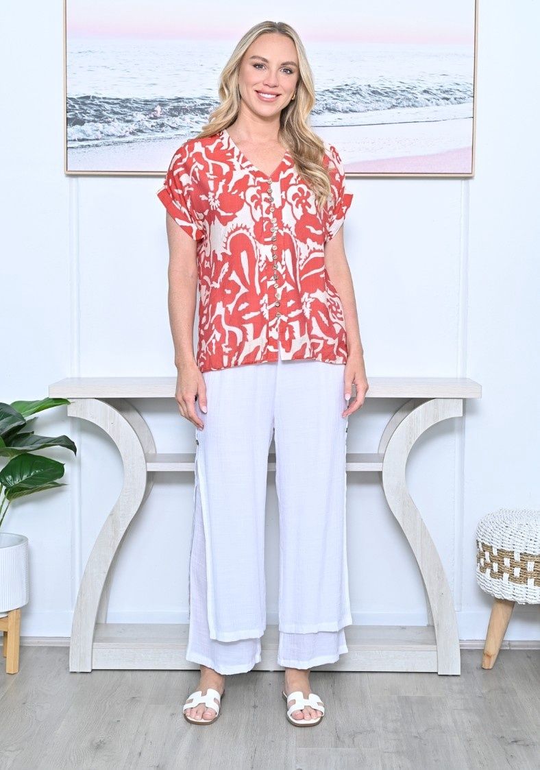 LA 2555-5 Button through layered cotton Top