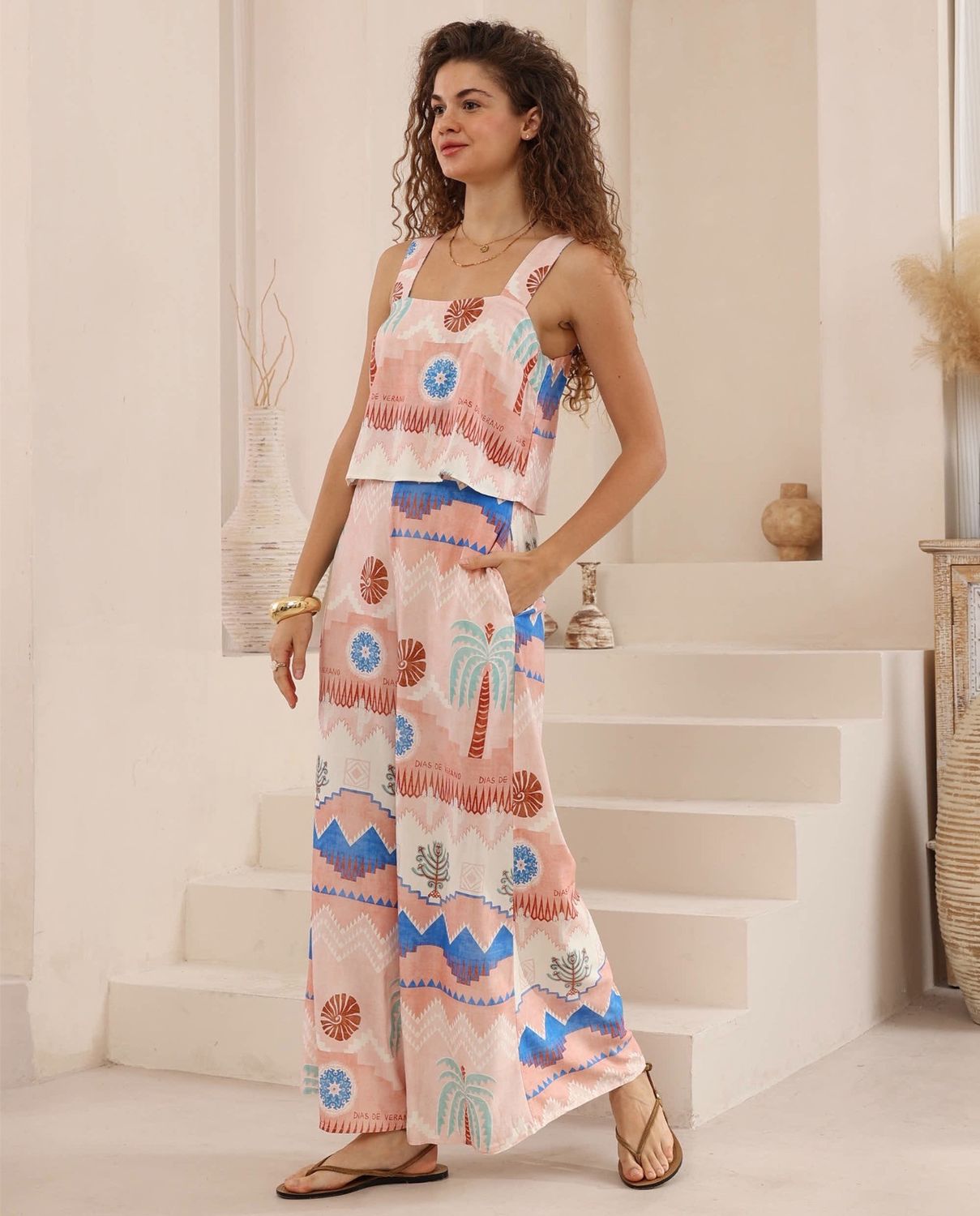 Jumpsuit Blue/Pink print