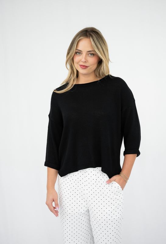 K3523 Cotton 3/4 sleeve relaxed knit top