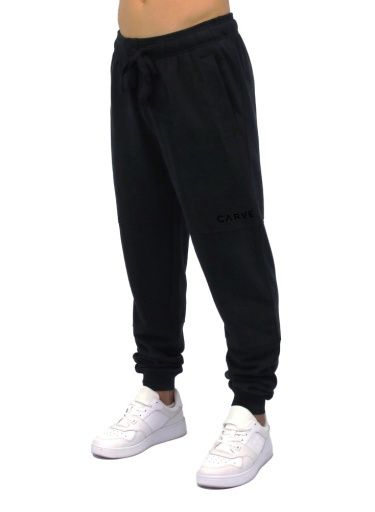 Fluid mens elastic waist rib ankle cuff trackies, Colour: black, Size: S